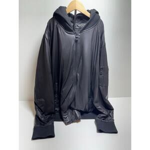 Guess Men’s Bomber Jacket Hooded Black Sz XXL Moto Biker Full Zip Pockets Heavy